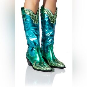 AZALEA WANG KNOX METALLIC WESTERN BOOT IN METALLIC BLUES